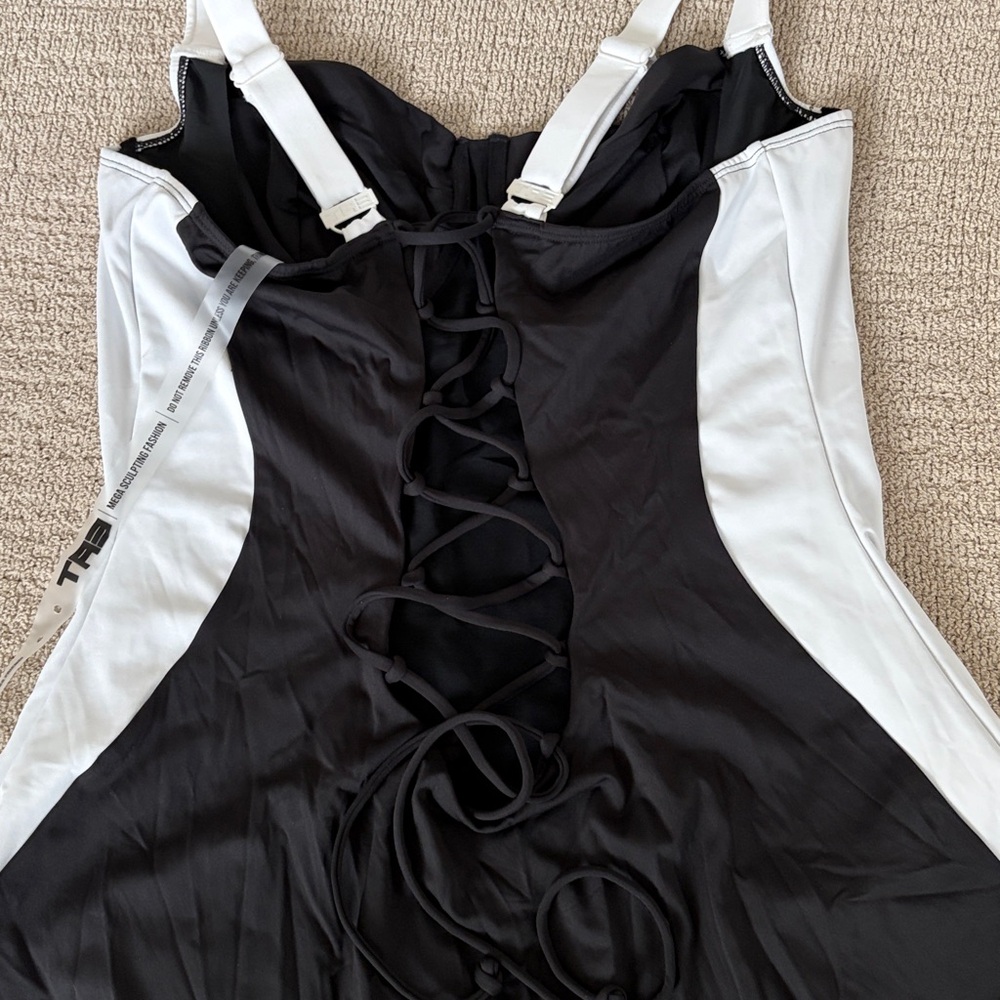 TA3 Lifty black white one piece swimsuit sz 4X extra long C cup Shapeware laceup - Picture 5 of 10